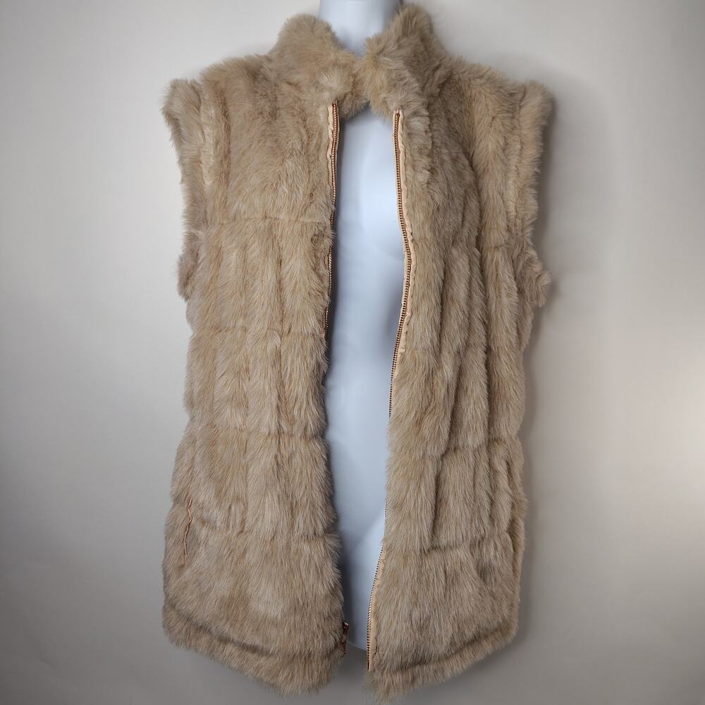 Bagatelle Faux Fur Reversible Vest Womens X-Small / Small Beige Knit Nylon